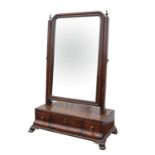 Mahogany toilet mirror, 18th/early 19th Century, with rectangular plate supported by plain uprights