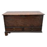 Walnut and oak mule chest, 18th Century and later, with lifting lid, with two frieze drawers,