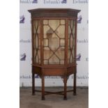 George III style mahogany display cabinet, late 19th/early 20th Century, of canted form with blind