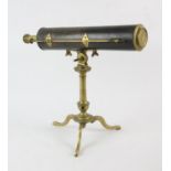 Late 19th-Early 20th century 2.5 inch brass reflecting telescope on stand, the shagreen bound tube