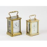 Dent of London, a brass carriage clock with alarm, 8.5cm high, together with another French brass