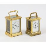French brass carriage clock, the white enamel dial with Roman numeral chapter ring, 9cm high,