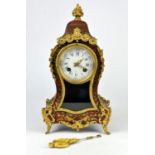 Late 19th / early 20th century French boulle work mantle clock the white enamel dial with blue