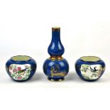 Wedgwood double gourd shaped dragon vase H19.5cm, and a pair of Wedgwood squat vases decorated with