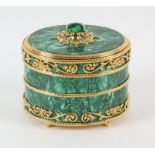 Russian malachite and gilt metal oval casket, 20th Century, possibly for the Russian Department