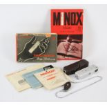 James Bond - Vintage Minox B sub miniature spy camera with original leather case and chain and a