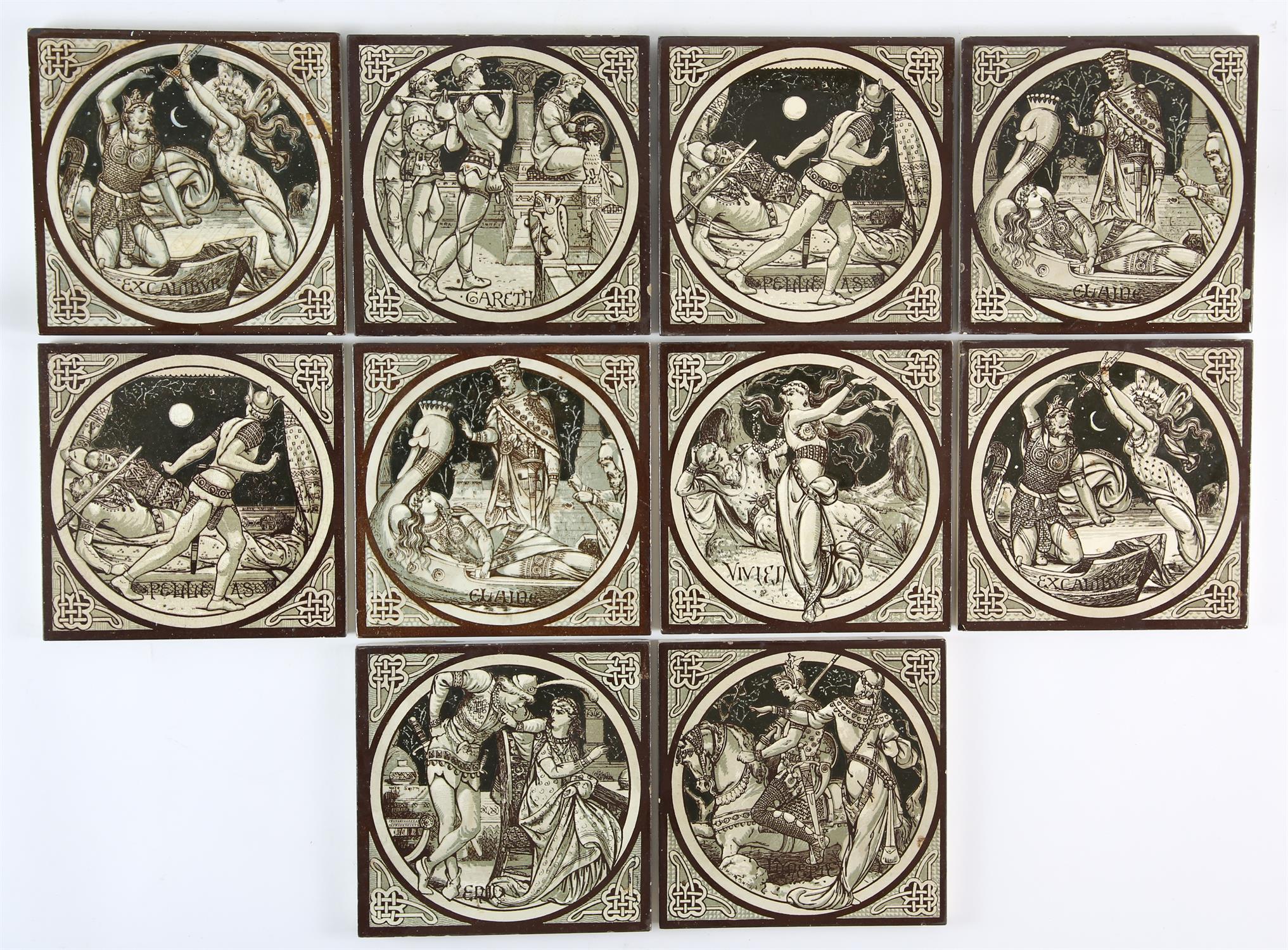 JOHN MOIR SMITH (SCOTTISH, 1839-1912), set of ten tiles, printed with scenes from Idyles of the