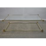 PIERRE VANDEL, rectangular lucite and gilt metal table, 40cm high x 127.5cm wide x 78cm deep