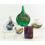ISLE OF WIGHT GLASS, 1978-1991, two lollipop shape vases, green with gold, 16.5cm high and clear