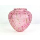 ISLE OF WIGHT GLASS, 1992-1995, large globular vase, pink and white decoration, with label,