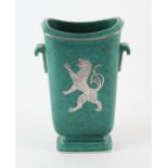 GUSTAVSBERG ARGENTO, SWEDEN, tall vase, decorated with a rampant lion to the front,