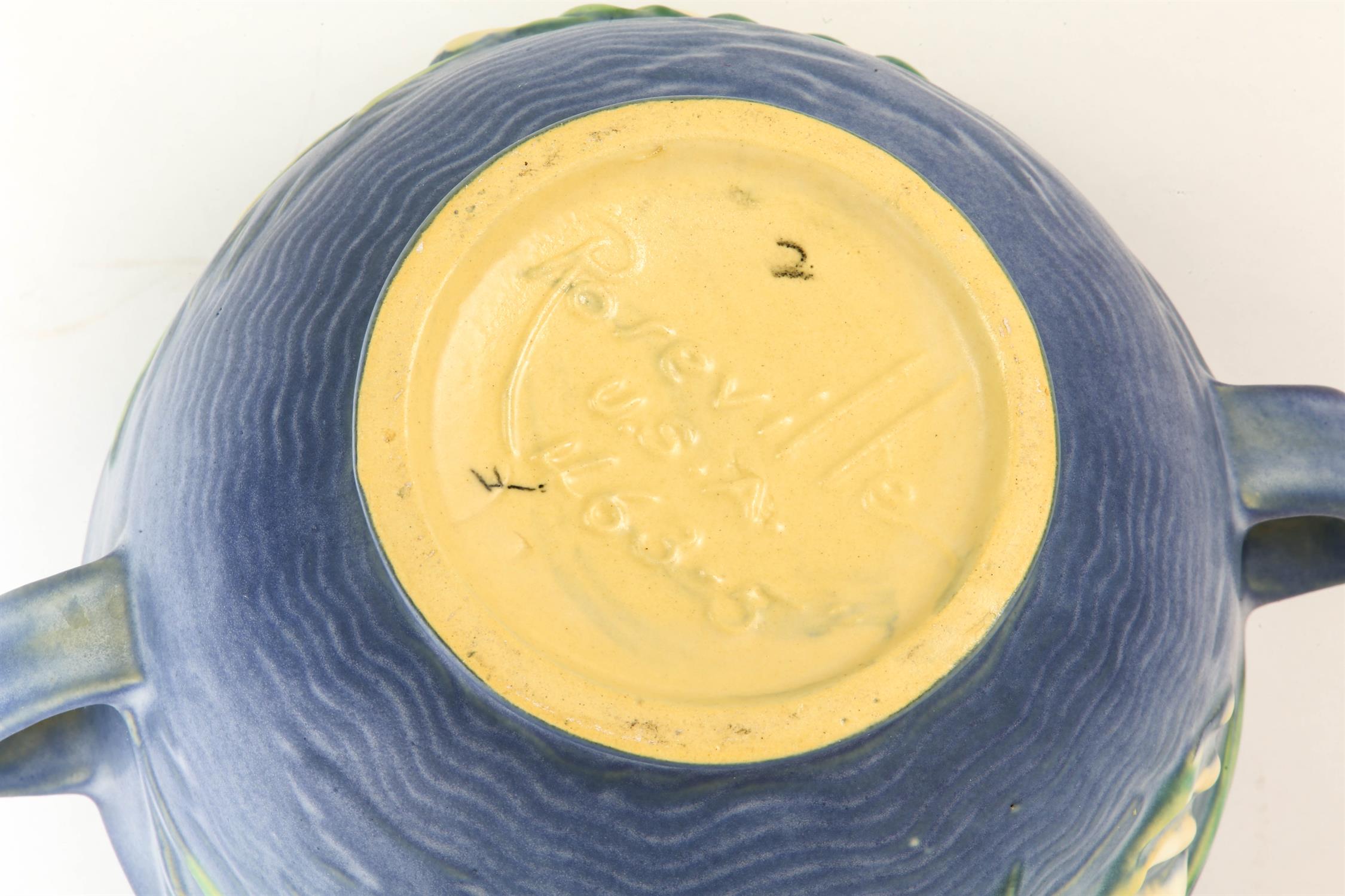 ROSEVILLE POTTERY, round pottery centre bowl, moulded with splays of flowers, on a brick red ground, - Image 7 of 13