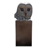 IAN EDWARDS, Owl, cast resin, signed to the cast, 89cm high, on a plinth, 100cm high