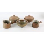 LOWERDOWN POTTERY, DEVON, Collection of dark celadon pottery to comprise two bowls and covers,