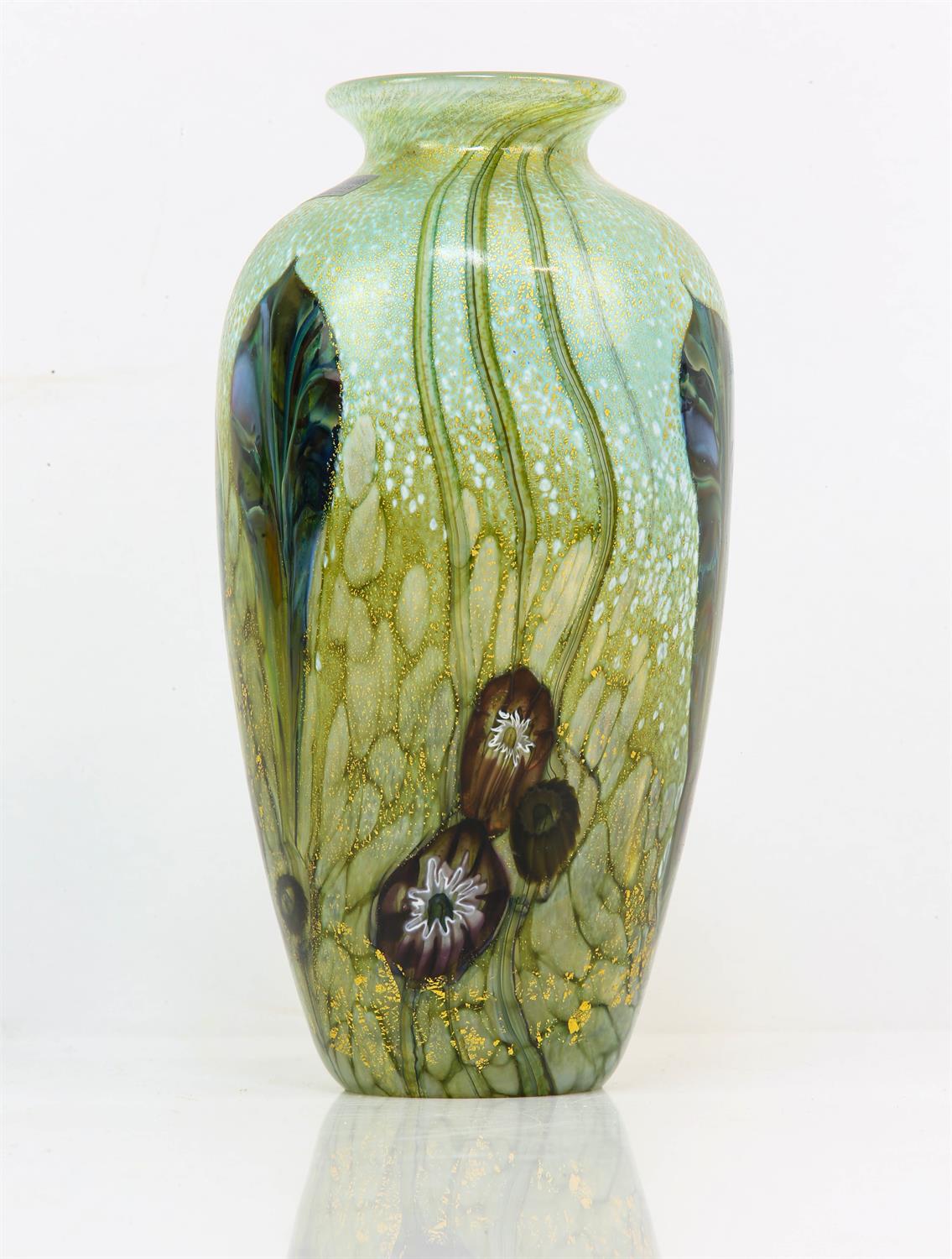 JONATHAN HARRIS FOR IRONBRIDGE GLASS, vase, with cane flowers and leaves, signed and inscribed - Image 4 of 5