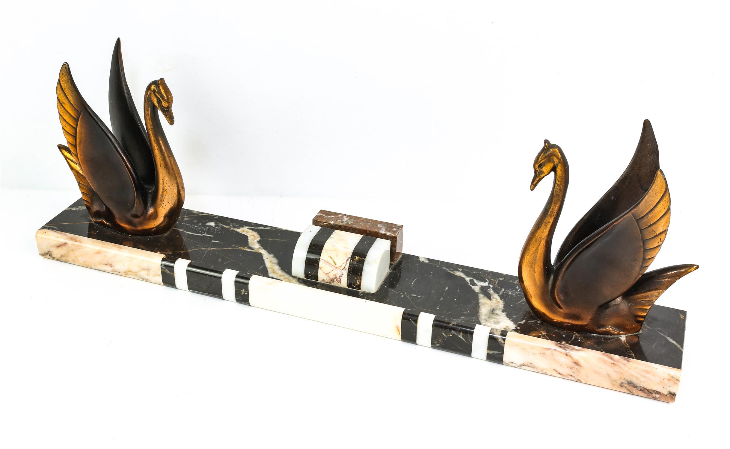ART DECO, a silvered spelter figure group of an antelope and hind, on a rectangular onyx base, - Image 3 of 3