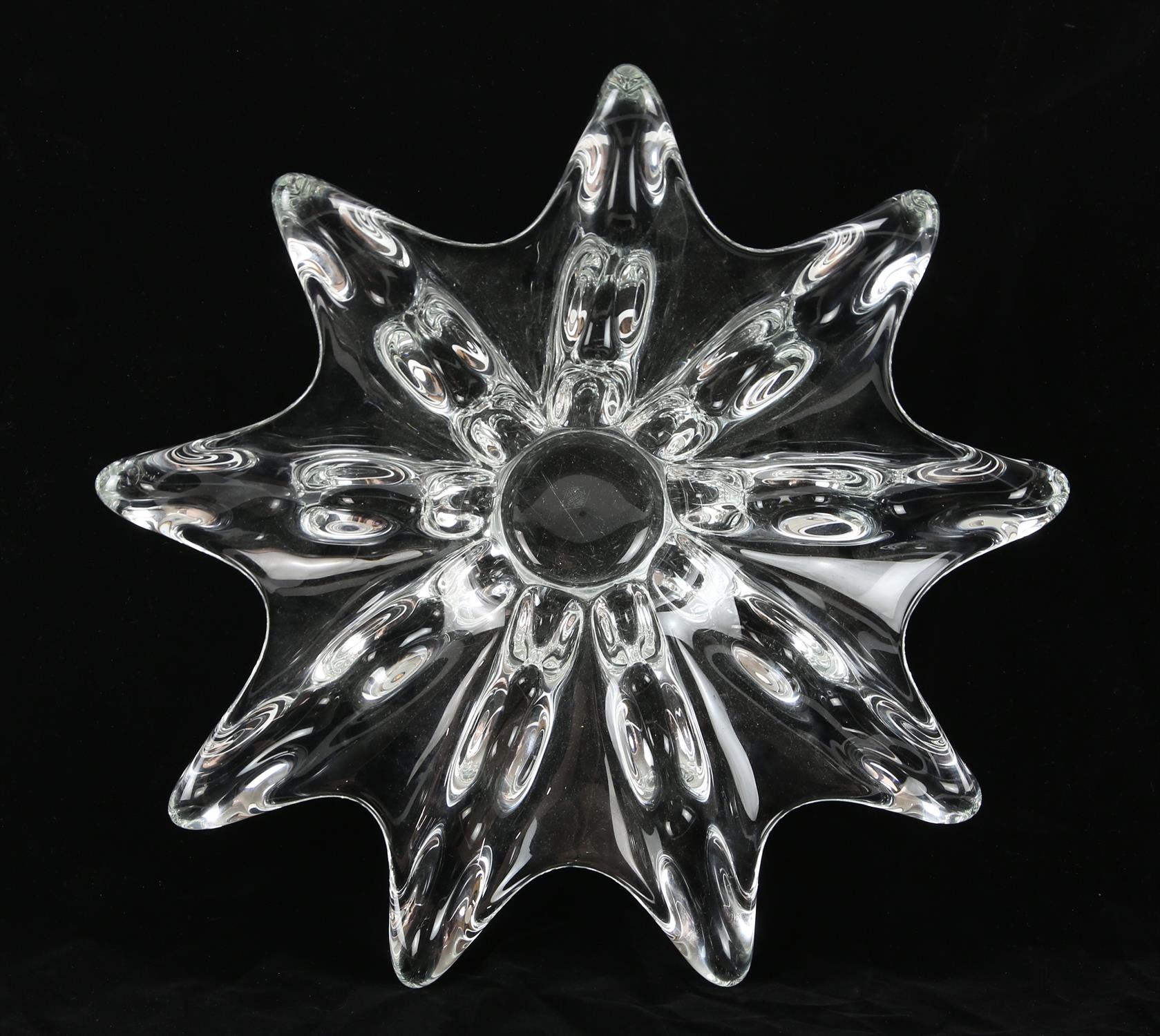ART VANNES, glass dish, with a nine point rim, etched mark to base, ART VANNES FRANCE, - Image 2 of 2