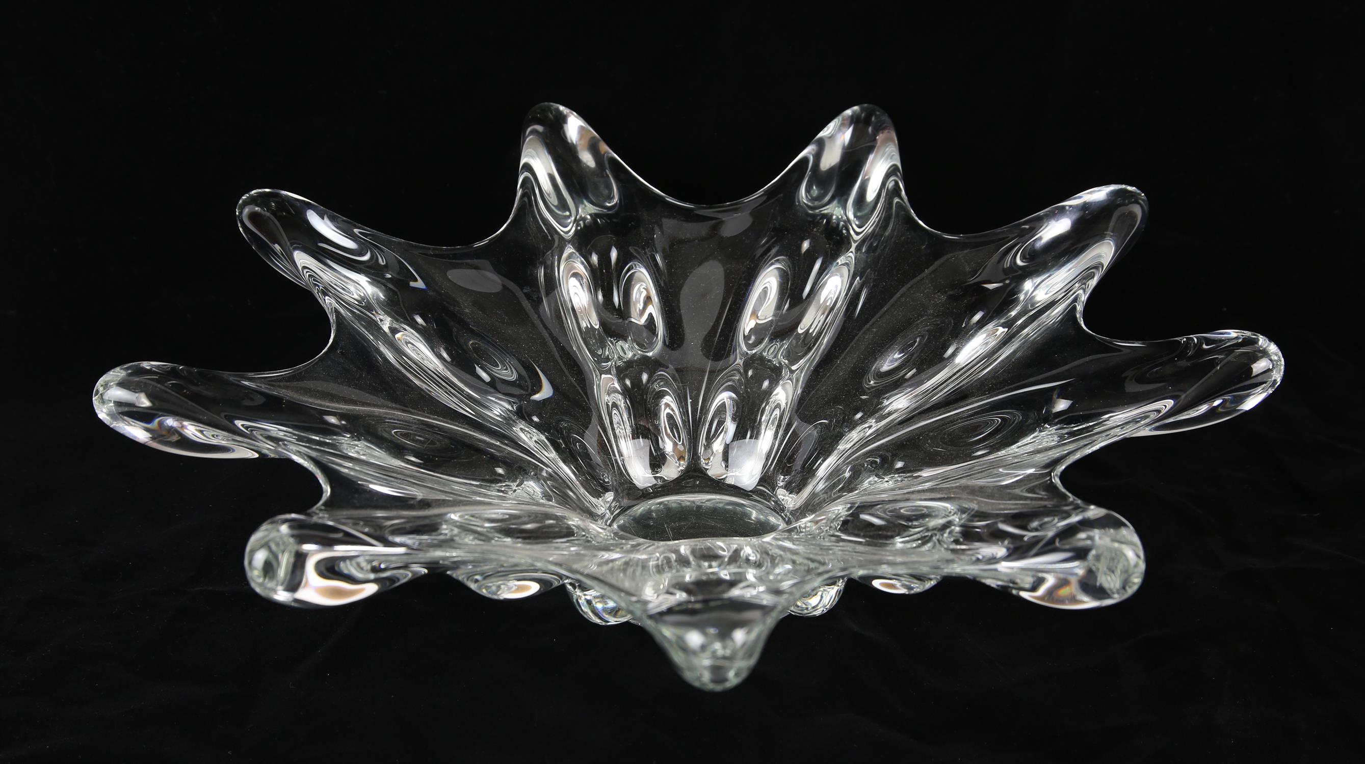 ART VANNES, glass dish, with a nine point rim, etched mark to base, ART VANNES FRANCE,