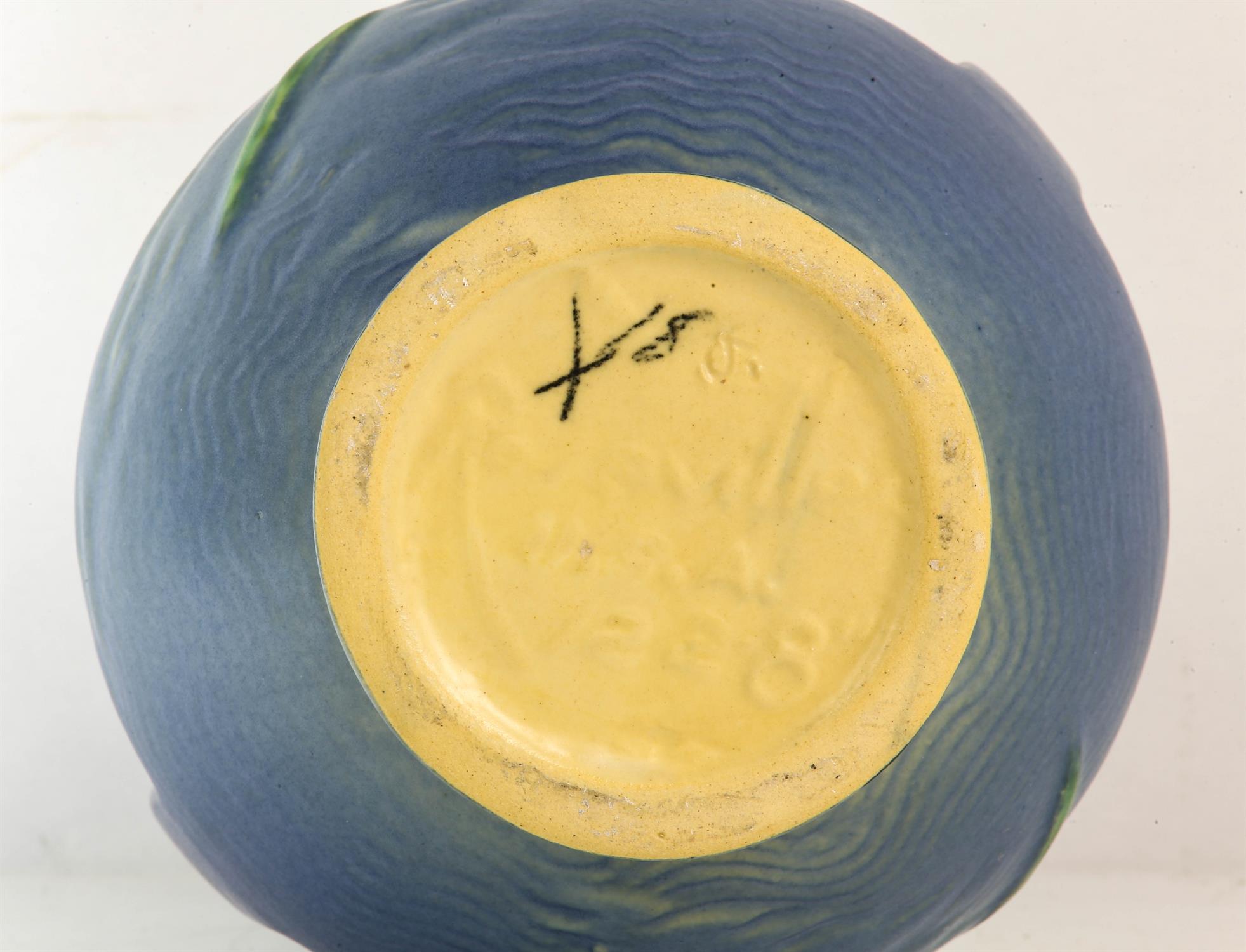 ROSEVILLE POTTERY, round pottery centre bowl, moulded with splays of flowers, on a brick red ground, - Image 10 of 13