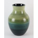 MOORCROFT, baluster vase, with ribbed body, with bands of colour, green and blue hues,