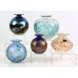 ISLE OF WIGHT GLASS, 1978-1991, Three globular vases, various decoration, with labels,
