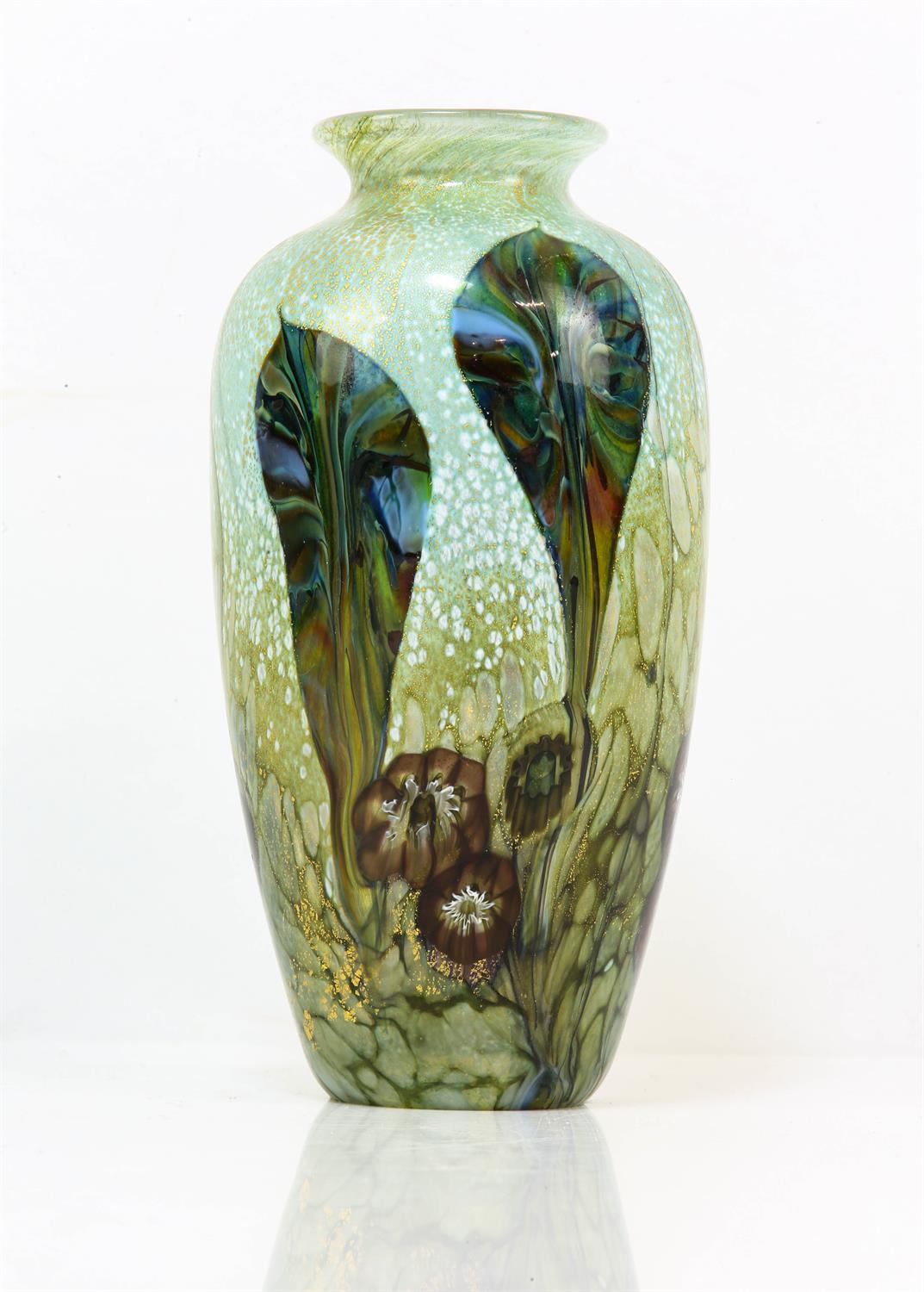 JONATHAN HARRIS FOR IRONBRIDGE GLASS, vase, with cane flowers and leaves, signed and inscribed - Image 3 of 5