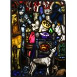 ARTS AND CRAFTS, a painted glass panel, made in imitation of stained glass, depicting a knight