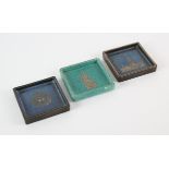 GUSTAVSBERG ARGENTO, SWEDEN, three square trays, two in a blue colourways, one decorated with the