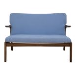 JULIAN CHICHESTER, an Alberto two seat sofa, walnut and Romo blue linen upholstery,