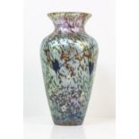 DAVE BARRAS FOR OKRA, vase, with iridescent decoration and white trailing flowers, signed to base,