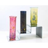 ISLE OF WIGHT GLASS, Wild Garden Sweet Violets, cylinder vase, 12cm high, together with two other