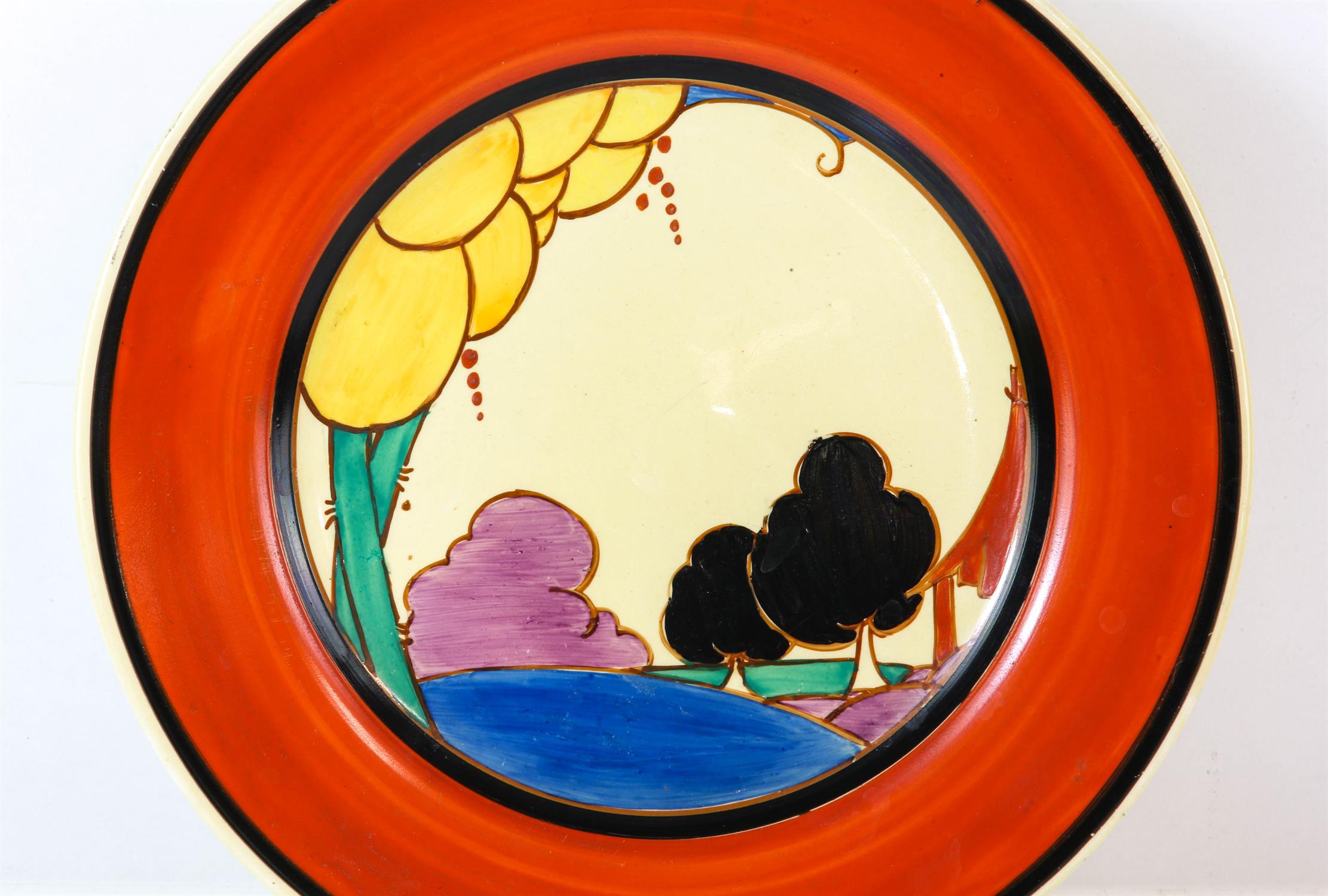 CLARICE CLIFF (BRITISH, 1899-1972) , Summer house, circular plate, printed marks to base, 25. - Image 3 of 4