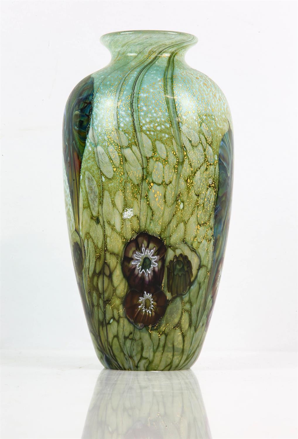 JONATHAN HARRIS FOR IRONBRIDGE GLASS, vase, with cane flowers and leaves, signed and inscribed - Image 2 of 5