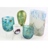 ISLE OF WIGHT GLASS, 1992-1995, two oval vases, blue splash decoration, with labels, 9.