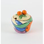 CLARICE CLIFF (BRITISH, 1899-1972),Oranges, a preserve pot, printed marks to base, 8.5cm high