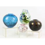 ISLE OF WIGHT GLASS, a squat ovoid vase, with white, green and blue decoration, bearing label,