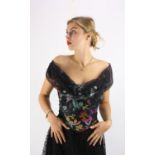A VIVIENNE WESTWOOD RED LABEL black and multi coloured floral zipped corset/waistcoat with silk