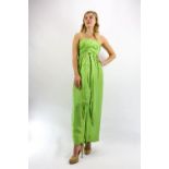 IRENE GALITZINE green silk evening dress with matching embellished jacket made in UK 10 Made in