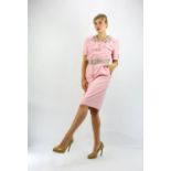 VALENTINO BOUTIQUE pink and silk day dress with silver beaded, embellishment and belt. UK 8-10.