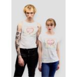 Two vintage white cotton floral heart T shirts (One vest style) designed exclusively for the