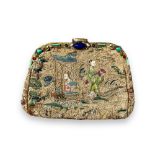 One British-Made Art Nouveau Oriental Minaudiere silk, bejewelled-framed evening clutch bag with