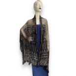 1930s Egyptian silver metal-work black lace Assuit shawl (232cm X 100cm)