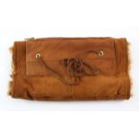 MILA SCHON Italian fine suede leather muff-handbag with real fur lining and plaited leather neck