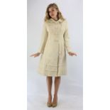 Addendum description. BELLVILLE ET CIE 1960s original cream wool, A-line satin-lined dress with