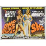 One Million Years B.C./She (1966) British Quad Double Bill film poster, artwork by Tom Chantrell,