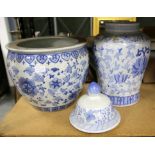 A Chinese blue and white jardiniere, modern, 30cm high, and a printed Chinese blue and white vase