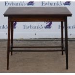 Edwardian rectangular fold over card table, with faded green cloth lining, on square legs joined by