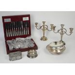 Quantity of silver plated items to include tureens and candelabra