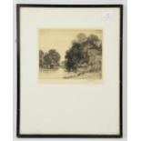 John Fullwood etching titled Hampton Backwater, signed lower right. Framed and glazed 18x21cm