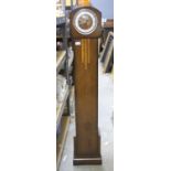 Art Deco oak grandmother clock the two train movement striking on a coiled gong, H144cm